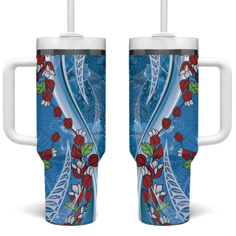 Fiji Tagimaucia Floral Tapa Custom Stanley Quencher 40oz Stainless Steel Tumbler With Handle - Threewoofs