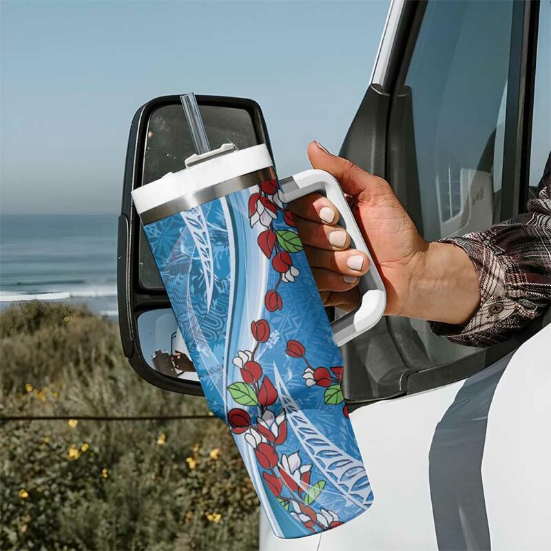Fiji Tagimaucia Floral Tapa Custom Stanley Quencher 40oz Stainless Steel Tumbler With Handle - Threewoofs - Image 7