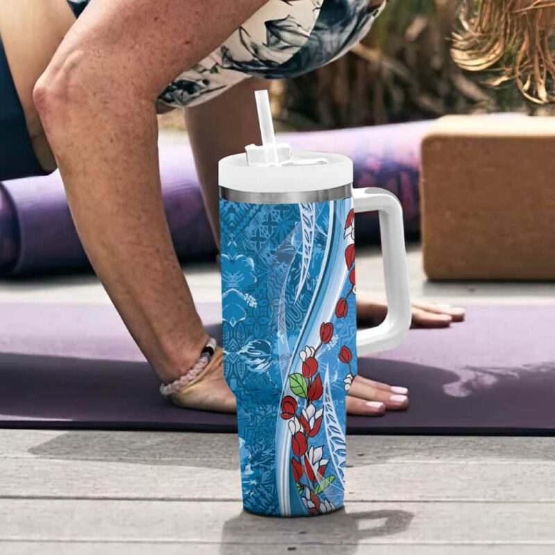 Fiji Tagimaucia Floral Tapa Custom Stanley Quencher 40oz Stainless Steel Tumbler With Handle - Threewoofs - Image 6