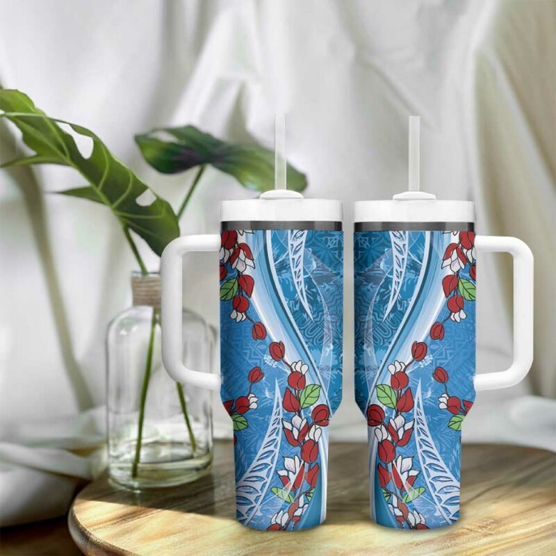 Fiji Tagimaucia Floral Tapa Custom Stanley Quencher 40oz Stainless Steel Tumbler With Handle - Threewoofs - Image 9