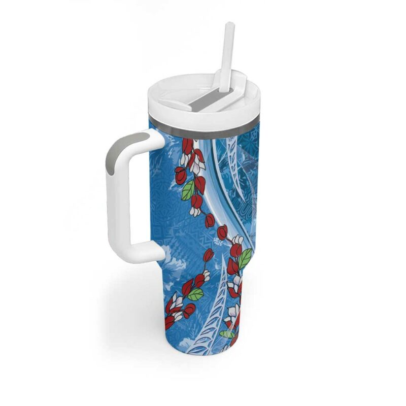 Fiji Tagimaucia Floral Tapa Custom Stanley Quencher 40oz Stainless Steel Tumbler With Handle - Threewoofs - Image 2