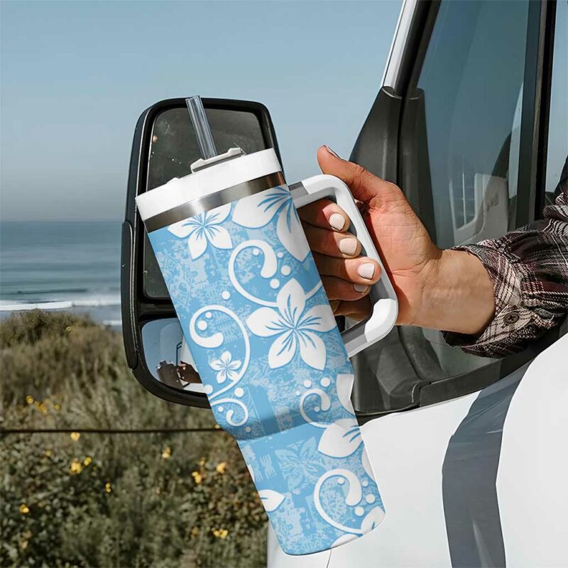 Fiji Tapa Plumeria Floral Custom Stanley Quencher 40oz Stainless Steel Tumbler With Handle - Threewoofs - Image 7