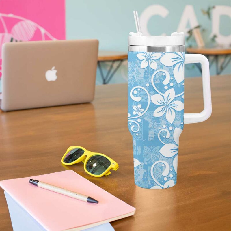 Fiji Tapa Plumeria Floral Custom Stanley Quencher 40oz Stainless Steel Tumbler With Handle - Threewoofs - Image 5