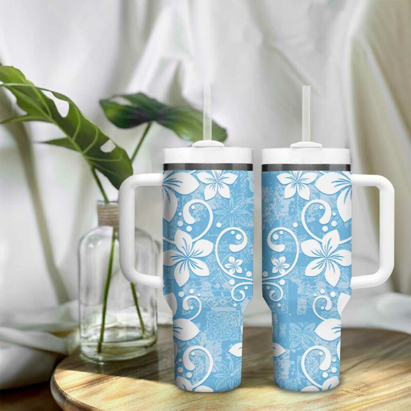 Fiji Tapa Plumeria Floral Custom Stanley Quencher 40oz Stainless Steel Tumbler With Handle - Threewoofs - Image 9