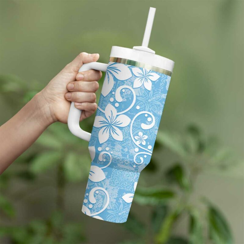 Fiji Tapa Plumeria Floral Custom Stanley Quencher 40oz Stainless Steel Tumbler With Handle - Threewoofs - Image 3