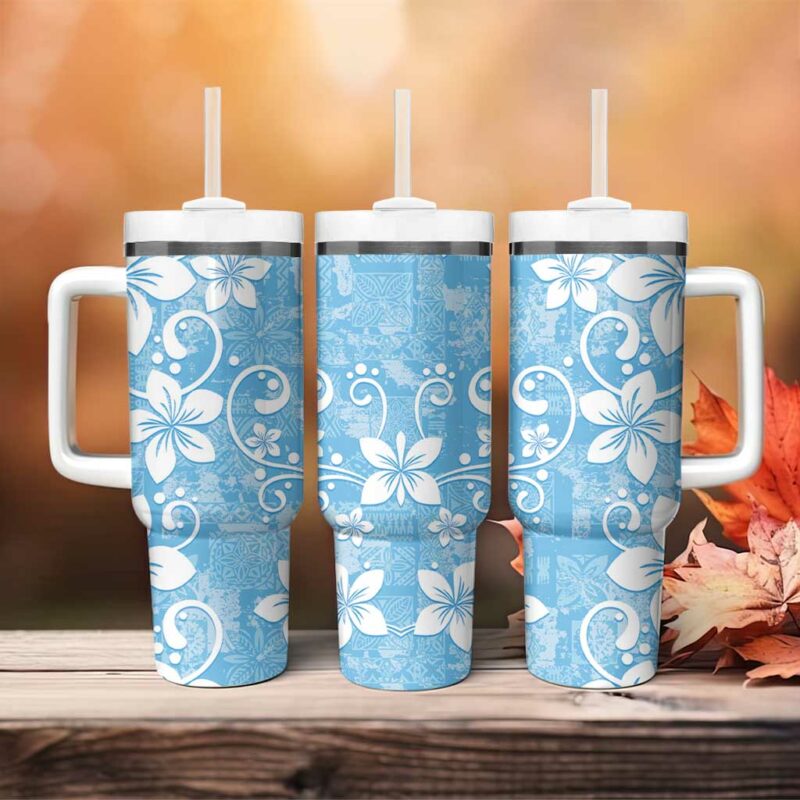 Fiji Tapa Plumeria Floral Custom Stanley Quencher 40oz Stainless Steel Tumbler With Handle - Threewoofs - Image 4