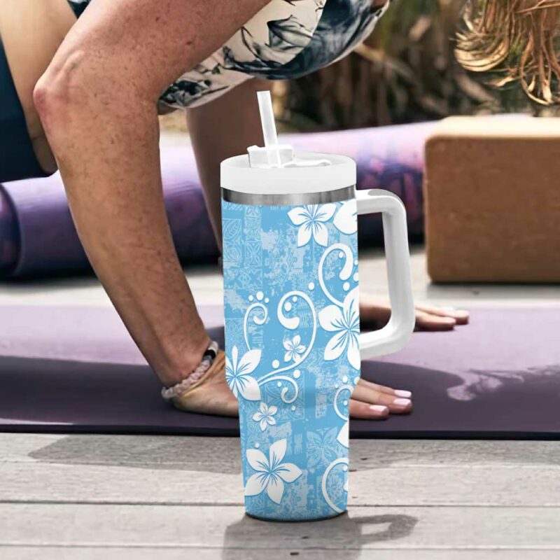 Fiji Tapa Plumeria Floral Custom Stanley Quencher 40oz Stainless Steel Tumbler With Handle - Threewoofs - Image 6
