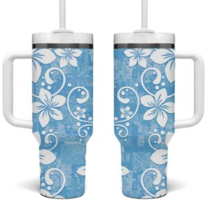 Fiji Tapa Plumeria Floral Custom Stanley Quencher 40oz Stainless Steel Tumbler With Handle - Threewoofs