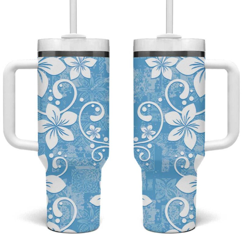 Fiji Tapa Plumeria Floral Custom Stanley Quencher 40oz Stainless Steel Tumbler With Handle - Threewoofs