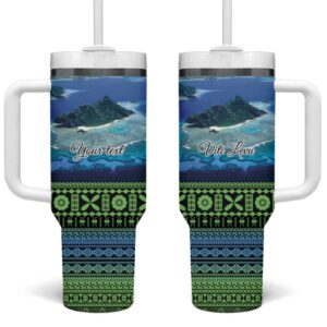 Fiji Viti Levu Tagimoucia and Tapa Tribal Custom Stanley Quencher 40oz Stainless Steel Tumbler With Handle - Threewoofs