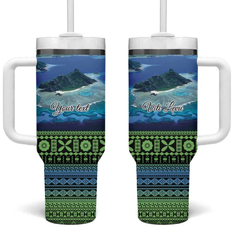 Fiji Viti Levu Tagimoucia and Tapa Tribal Custom Stanley Quencher 40oz Stainless Steel Tumbler With Handle - Threewoofs