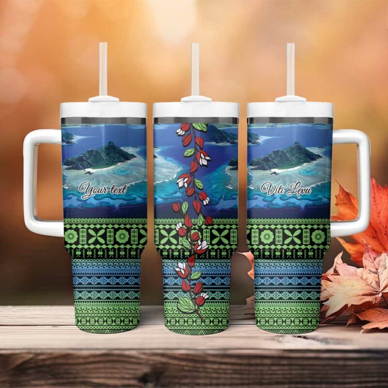 Fiji Viti Levu Tagimoucia and Tapa Tribal Custom Stanley Quencher 40oz Stainless Steel Tumbler With Handle - Threewoofs - Image 4