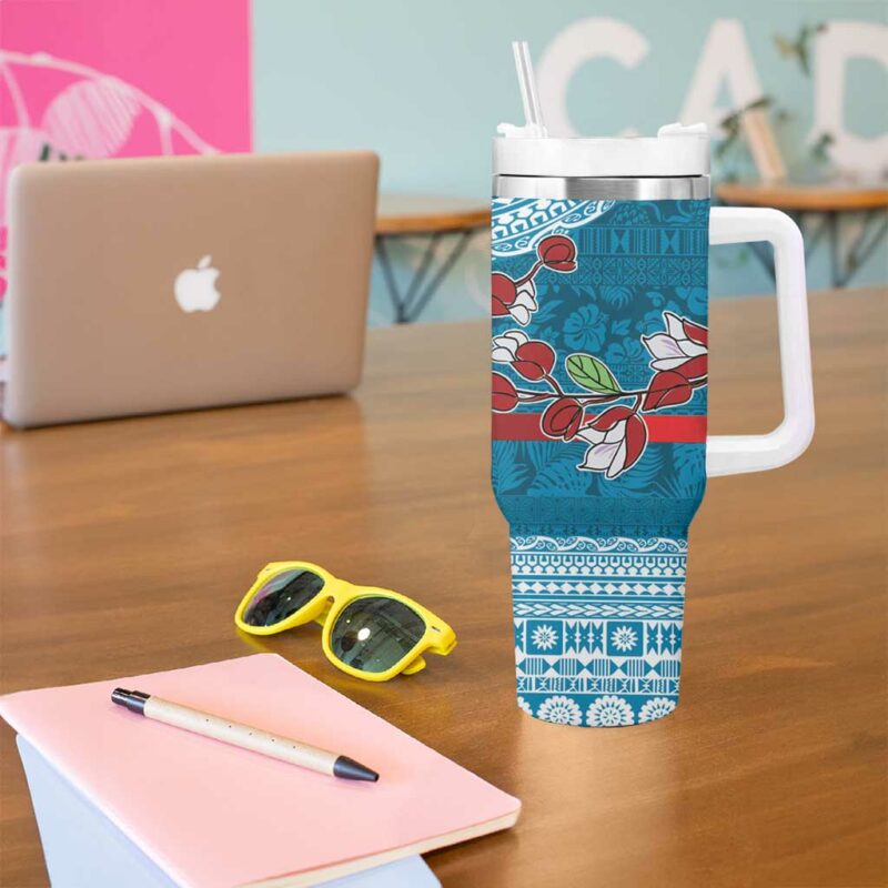 Fijian Tagimoucia Flowers Christmas Coquette bow Custom Stanley Quencher 40oz Stainless Steel Tumbler With Handle - Threewoofs - Image 5