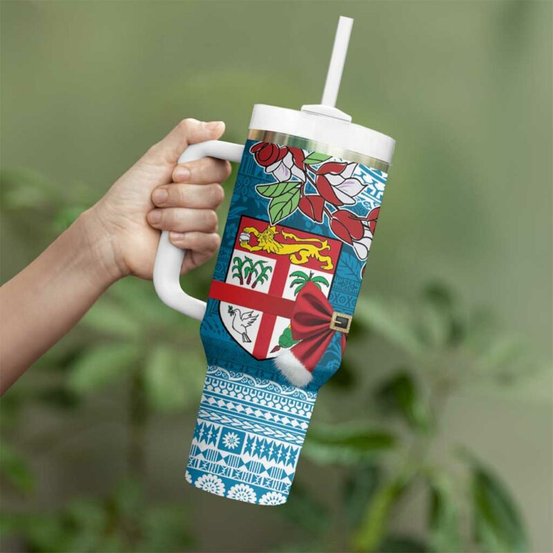 Fijian Tagimoucia Flowers Christmas Coquette bow Custom Stanley Quencher 40oz Stainless Steel Tumbler With Handle - Threewoofs - Image 3