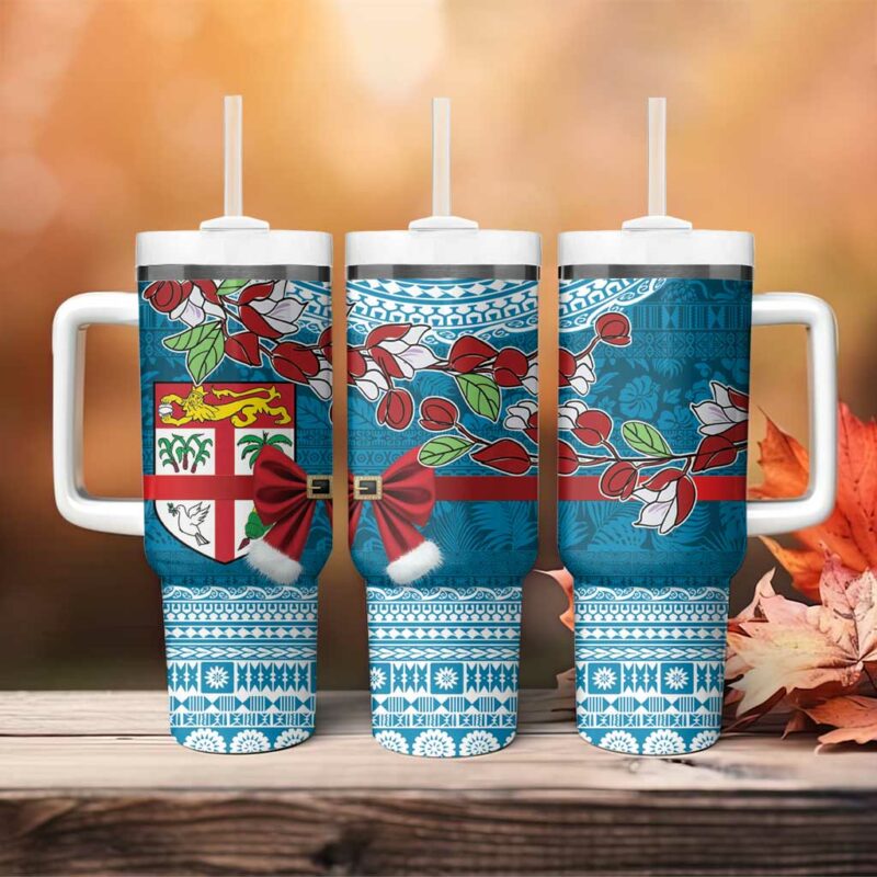 Fijian Tagimoucia Flowers Christmas Coquette bow Custom Stanley Quencher 40oz Stainless Steel Tumbler With Handle - Threewoofs - Image 4