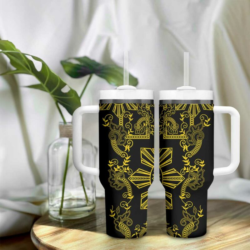 Filipino Sun Tribal Tattoo Philippines Inspired Barong Simple Gold Custom Stanley Quencher 40oz Stainless Steel Tumbler With Handle - Threewoofs - Image 9