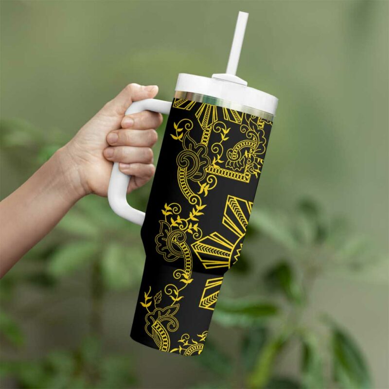 Filipino Sun Tribal Tattoo Philippines Inspired Barong Simple Gold Custom Stanley Quencher 40oz Stainless Steel Tumbler With Handle - Threewoofs - Image 3
