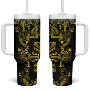 Filipino Sun Tribal Tattoo Philippines Inspired Barong Simple Gold Custom Stanley Quencher 40oz Stainless Steel Tumbler With Handle - Threewoofs