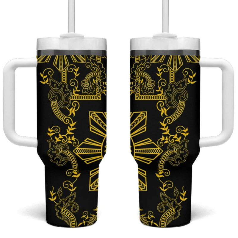 Filipino Sun Tribal Tattoo Philippines Inspired Barong Simple Gold Custom Stanley Quencher 40oz Stainless Steel Tumbler With Handle - Threewoofs