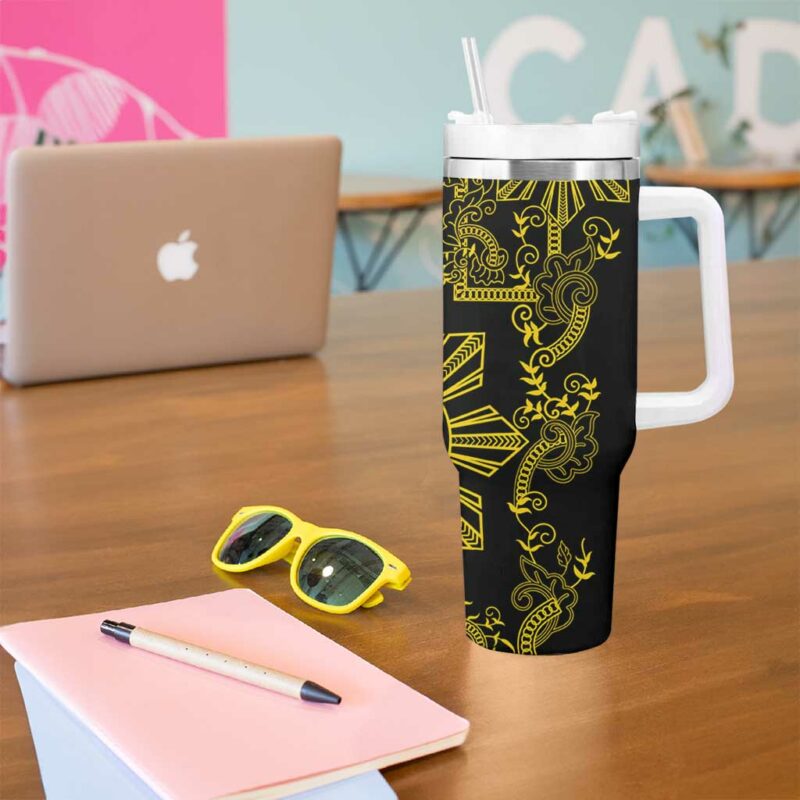 Filipino Sun Tribal Tattoo Philippines Inspired Barong Simple Gold Custom Stanley Quencher 40oz Stainless Steel Tumbler With Handle - Threewoofs - Image 5