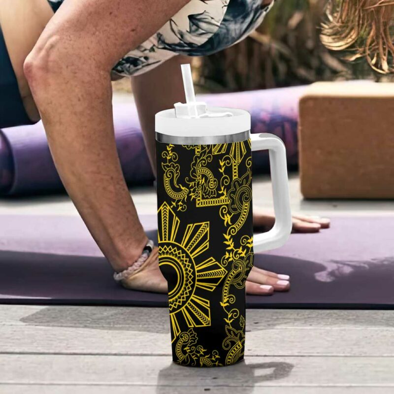 Filipino Sun Tribal Tattoo Philippines Inspired Barong Simple Gold Custom Stanley Quencher 40oz Stainless Steel Tumbler With Handle - Threewoofs - Image 6