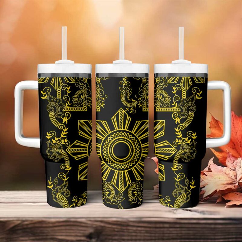 Filipino Sun Tribal Tattoo Philippines Inspired Barong Simple Gold Custom Stanley Quencher 40oz Stainless Steel Tumbler With Handle - Threewoofs - Image 4