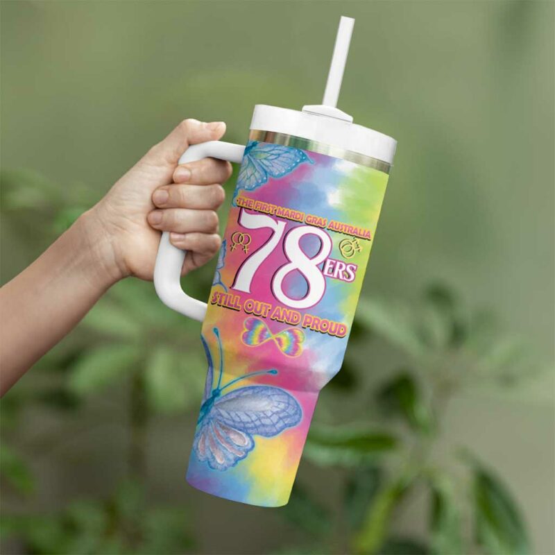 First Sydney Madri Gras Australia 78ers Still Out And Proud Custom Stanley Quencher 40oz Stainless Steel Tumbler With Handle - Threewoofs - Image 4