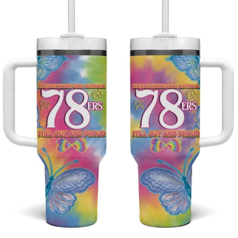 First Sydney Madri Gras Australia 78ers Still Out And Proud Custom Stanley Quencher 40oz Stainless Steel Tumbler With Handle - Threewoofs - Image 2