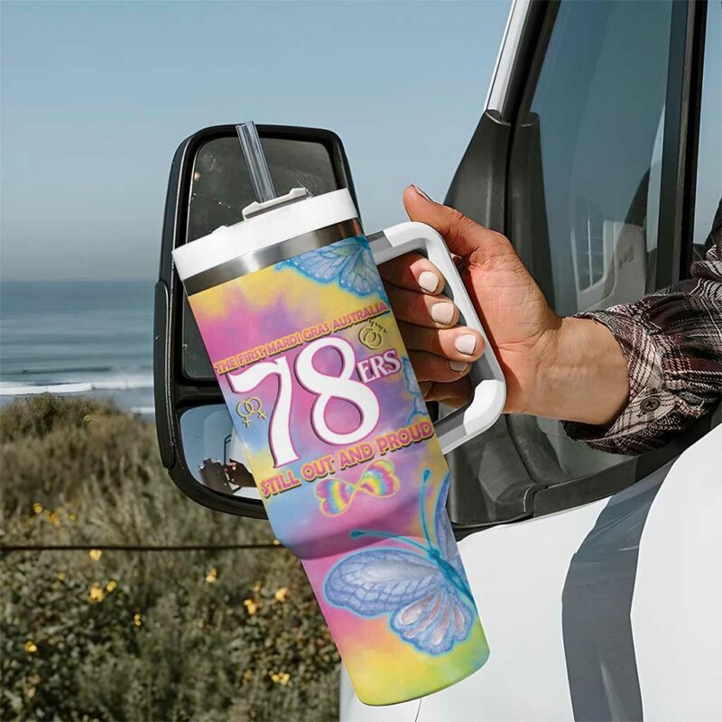 First Sydney Madri Gras Australia 78ers Still Out And Proud Custom Stanley Quencher 40oz Stainless Steel Tumbler With Handle - Threewoofs - Image 7