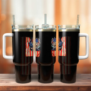 Fishing American Flag Custom Stanley Quencher 40oz Stainless Steel Tumbler With Handle - Threewoofs
