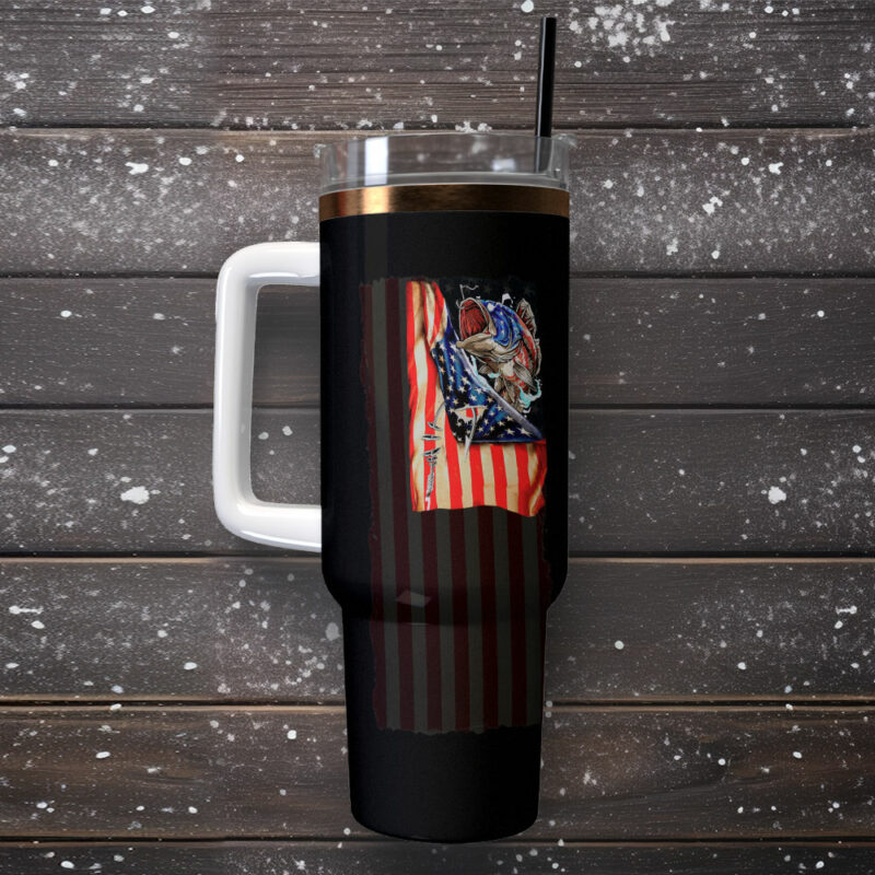 Fishing American Flag Custom Stanley Quencher 40oz Stainless Steel Tumbler With Handle - Threewoofs - Image 2
