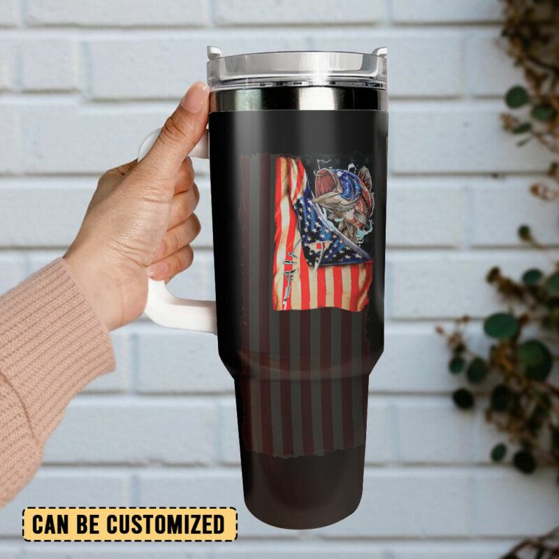 Fishing American Flag Custom Stanley Quencher 40oz Stainless Steel Tumbler With Handle - Threewoofs - Image 3