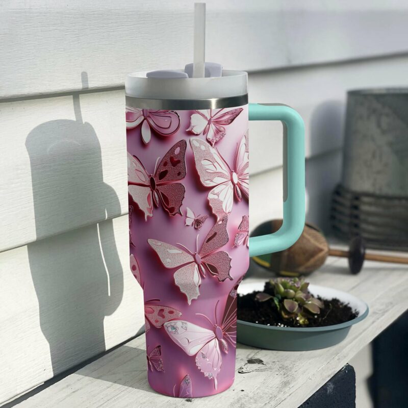 Floating Butterfly Custom Stanley Quencher 40oz Stainless Steel Tumbler With Handle - Threewoofs - Image 4