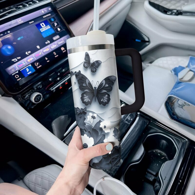 Floral And Butterfly Custom Stanley Quencher 40oz Stainless Steel Tumbler With Handle - Threewoofs - Image 3