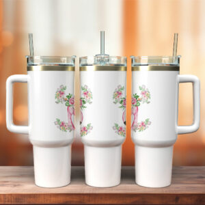 Floral Flamingo Custom Stanley Quencher 40oz Stainless Steel Tumbler With Handle - Threewoofs