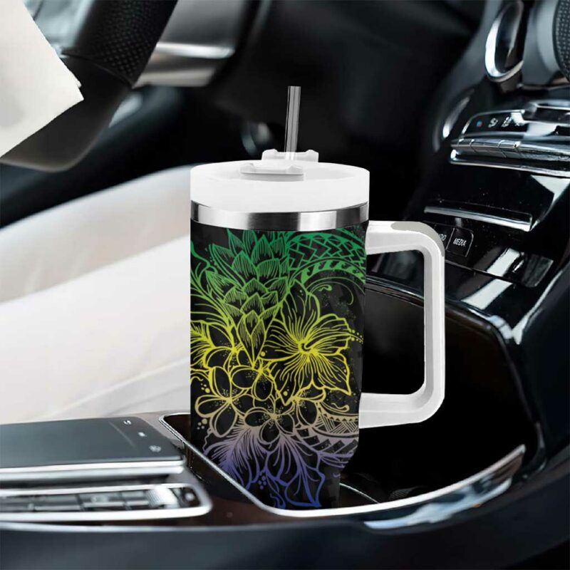 Floral Polynesian Hibiscus Tattoo Green Gradient Custom Stanley Quencher 40oz Stainless Steel Tumbler With Handle - Threewoofs - Image 8