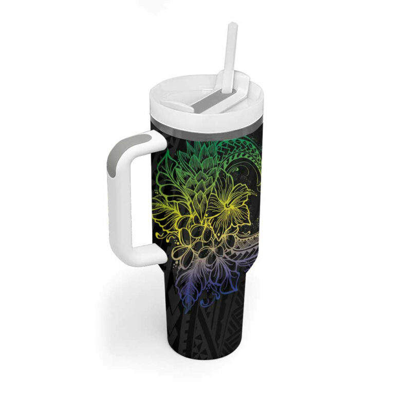 Floral Polynesian Hibiscus Tattoo Green Gradient Custom Stanley Quencher 40oz Stainless Steel Tumbler With Handle - Threewoofs - Image 2