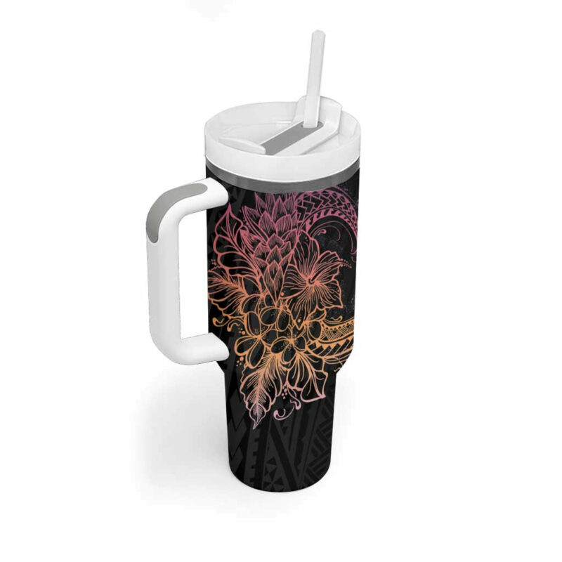 Floral Polynesian Hibiscus Tattoo Peach Gradient Custom Stanley Quencher 40oz Stainless Steel Tumbler With Handle - Threewoofs - Image 2