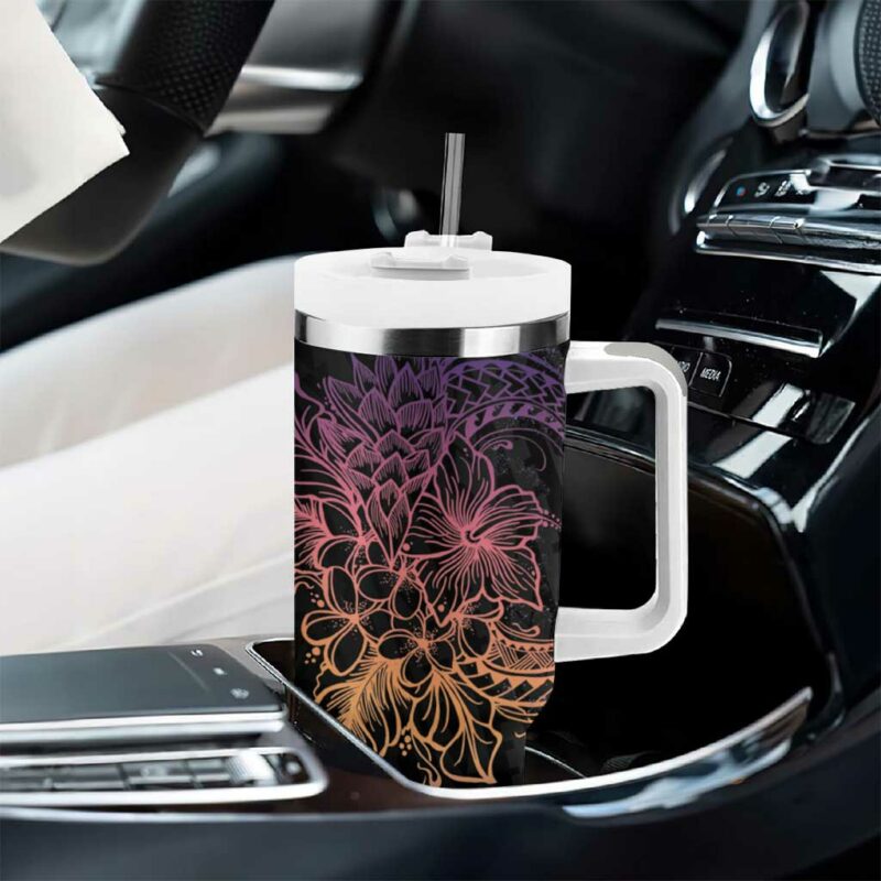 Floral Polynesian Hibiscus Tattoo Peach Gradient Custom Stanley Quencher 40oz Stainless Steel Tumbler With Handle - Threewoofs - Image 8