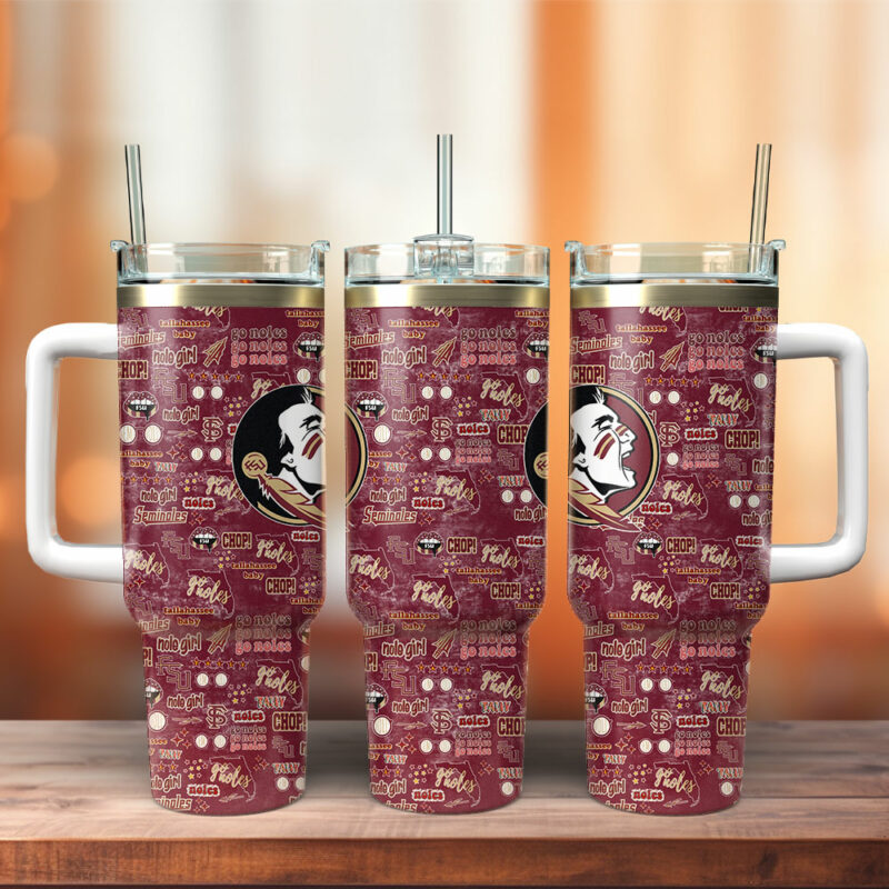 Florida State Seminoles NCAA Custom Stanley Quencher 40oz Stainless Steel Tumbler With Handle - Threewoofs