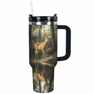 Forest Serenity And Deer Custom Stanley Quencher 40oz Stainless Steel Tumbler With Handle - Threewoofs