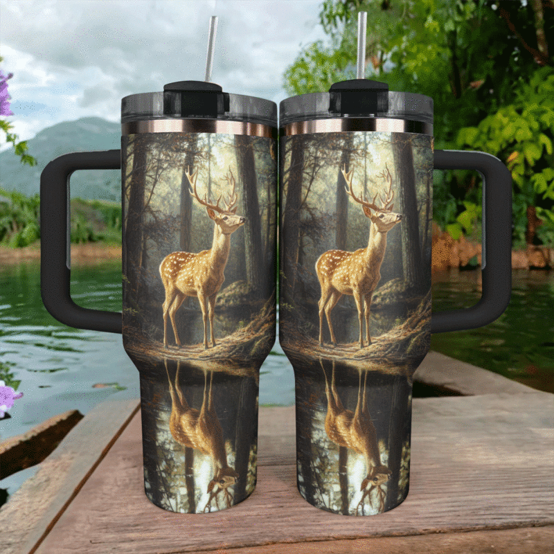 Forest Serenity And Deer Custom Stanley Quencher 40oz Stainless Steel Tumbler With Handle - Threewoofs - Image 2