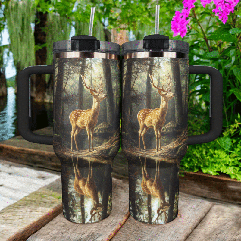 Forest Serenity And Deer Custom Stanley Quencher 40oz Stainless Steel Tumbler With Handle - Threewoofs - Image 4