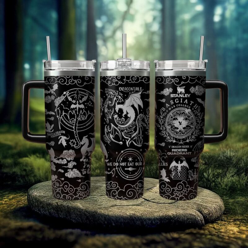 Fourth Wing Book Custom Stanley Quencher 40oz Stainless Steel Tumbler With Handle - Threewoofs