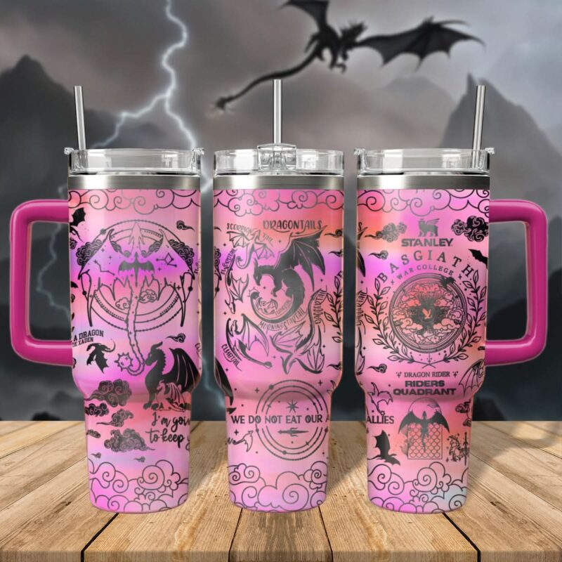 Fourth Wing Book Custom Stanley Quencher 40oz Stainless Steel Tumbler With Handle - Threewoofs