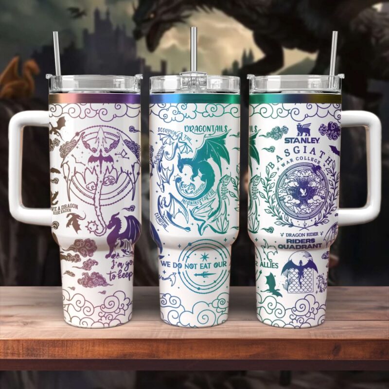 Fourth Wing Book Custom Stanley Quencher 40oz Stainless Steel Tumbler With Handle - Threewoofs