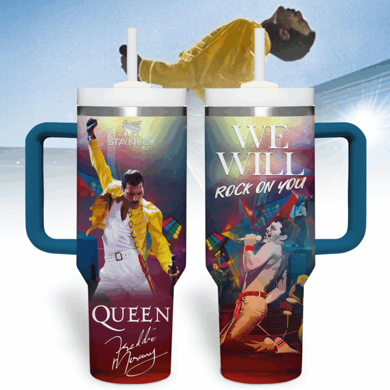 Freddie Mercury Music Custom Stanley Quencher 40oz Stainless Steel Tumbler With Handle - Threewoofs