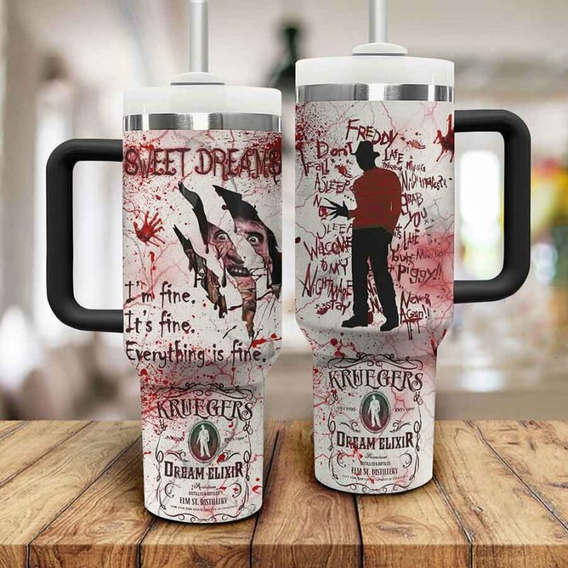 Freddy Krueger Movies Custom Stanley Quencher 40oz Stainless Steel Tumbler With Handle - Threewoofs - Image 2
