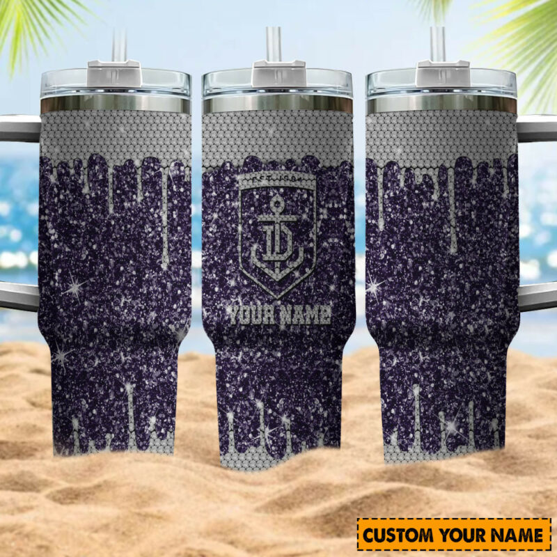 Fremantle Dockers AFL Sports Glitter Custom Stanley Quencher 40oz Stainless Steel Tumbler With Handle - Threewoofs - Image 4