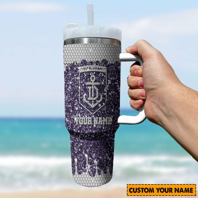 Fremantle Dockers AFL Sports Glitter Custom Stanley Quencher 40oz Stainless Steel Tumbler With Handle - Threewoofs - Image 3